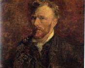 有烟斗和玻璃杯的自画像 - 文森特·威廉·梵高